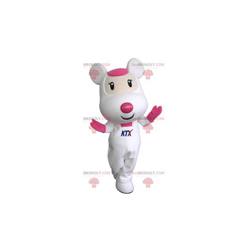 Cute and touching white and pink mouse mascot - Redbrokoly.com