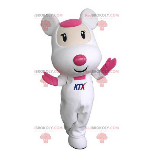 Cute and touching white and pink mouse mascot - Redbrokoly.com