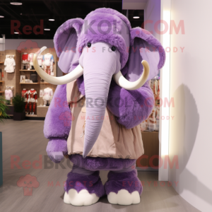 Lavender Mammoth mascot costume character dressed with a Parka and Keychains