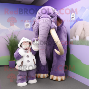 Lavender Mammoth mascot costume character dressed with a Parka and Keychains