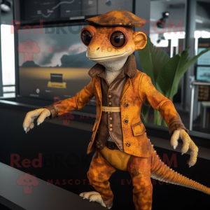 Rust Geckos mascot costume character dressed with a Jacket and Earrings