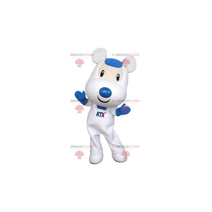 Mascote de rato branco e azul fofo e tocante - Redbrokoly.com