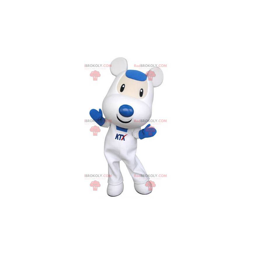 Simpatica e commovente mascotte del topo bianco e blu -