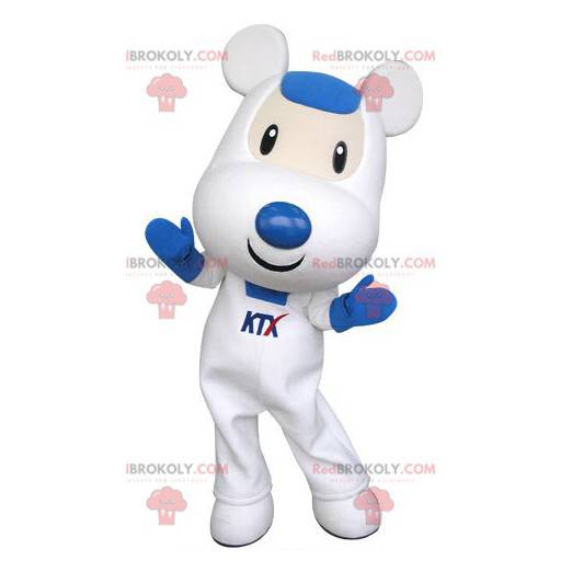 Mascote de rato branco e azul fofo e tocante - Redbrokoly.com