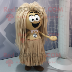 Beige Volleyball Net mascot costume character dressed with a Maxi Skirt and Tie pins