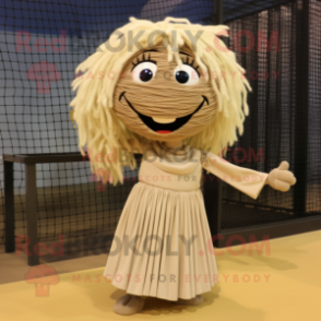 Beige Volleyball Net mascot costume character dressed with a Maxi Skirt and Tie pins