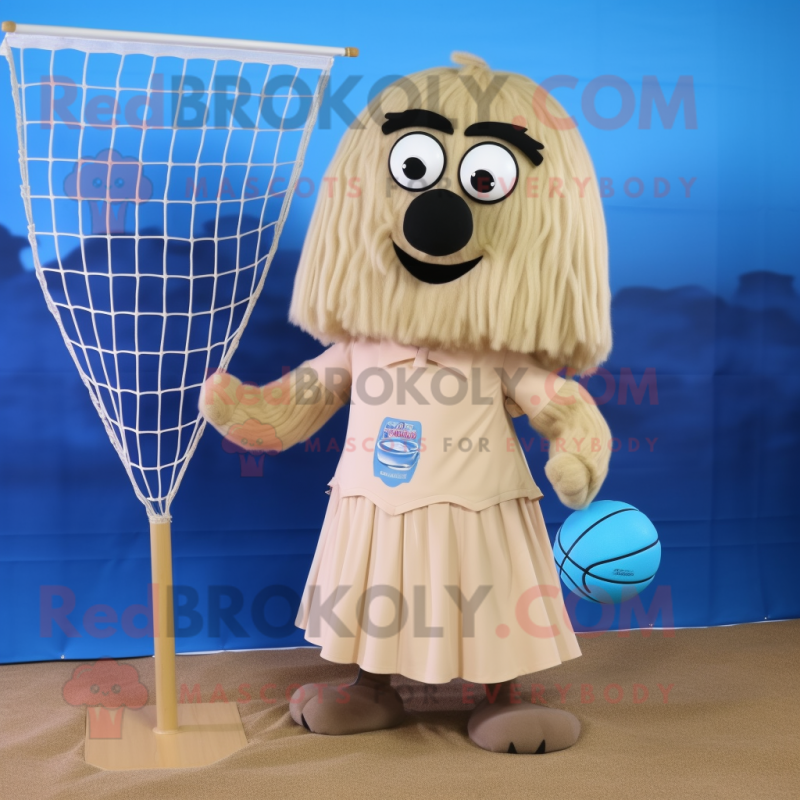 Beige Volleyball Net mascot costume character dressed with a Maxi Skirt and Tie pins Beige Volleyball Net mascot costume character dressed with a Maxi Skirt and Tie pins