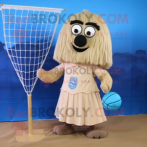 Beige Volleyball Net mascot costume character dressed with a Maxi Skirt and Tie pins
