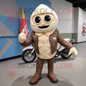 Beige Ice Cream Cone mascot costume character dressed with a Moto Jacket and Wallets