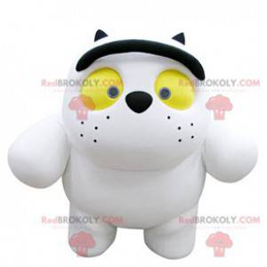 Grote witte kat mascotte met gele ogen - Redbrokoly.com