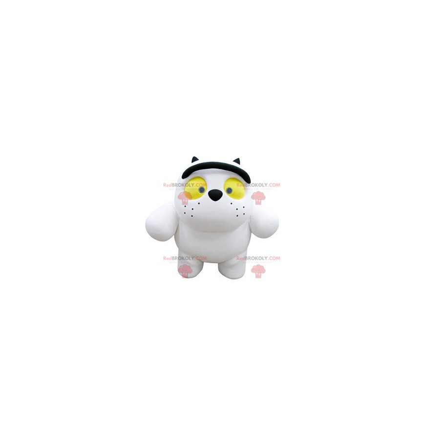 Grote witte kat mascotte met gele ogen - Redbrokoly.com