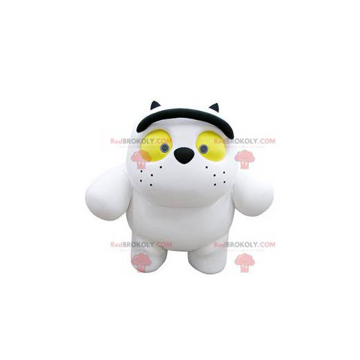 Mascotte de gros chat blanc avec les yeux jaunes -