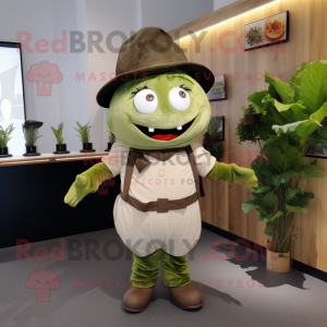Olive Pho mascot costume character dressed with a Culottes and Suspenders