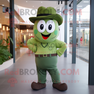 Olive Pho mascot costume character dressed with a Culottes and Suspenders