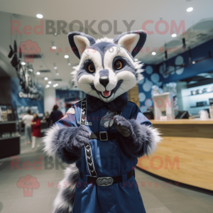 Navy Civet mascot costume character dressed with a Bootcut Jeans and Mittens