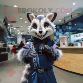 Navy Civet mascot costume character dressed with a Bootcut Jeans and Mittens