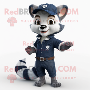 Navy Civet mascot costume character dressed with a Bootcut Jeans and Mittens