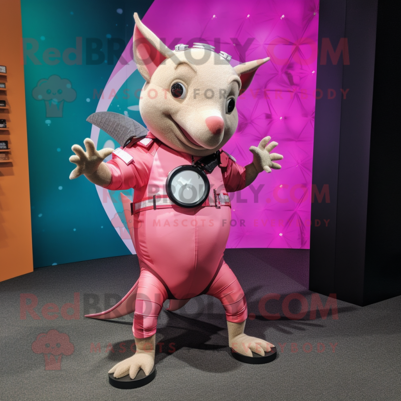 Pink Armadillo mascot costume character dressed with a One-Piece Swimsuit and Cufflinks