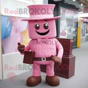 Pink Chocolate Bar mascot costume character dressed with a Shorts and Hats