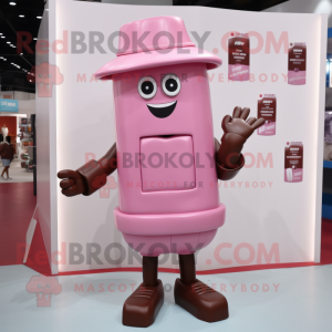 Pink Chocolate Bar mascot costume character dressed with a Shorts and Hats