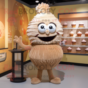 Tan Cupcake mascot costume character dressed with a Sheath Dress and Shoe laces