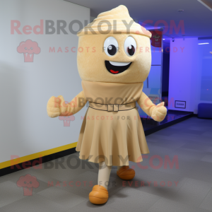 Tan Cupcake mascot costume character dressed with a Sheath Dress and Shoe laces