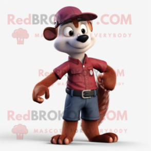 Maroon Weasel mascot costume character dressed with a Capri Pants and Ties