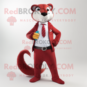 Maroon Weasel mascot costume character dressed with a Capri Pants and Ties