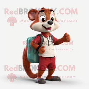 Maroon Weasel mascot costume character dressed with a Capri Pants and Ties