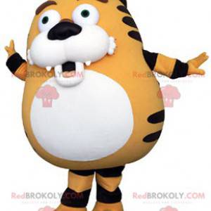 Plump and cute orange white and black tiger mascot -