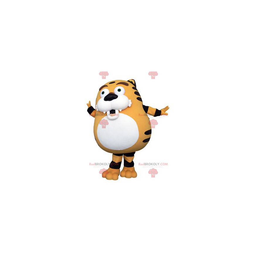 Baculatý a roztomilý oranžový bílý a černý tygr maskot -