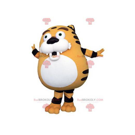 Mascote tigre redondo e fofo laranja branco e preto -