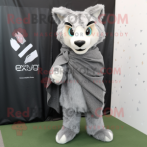Gray Lynx mascot costume character dressed with a T-Shirt and Shawls