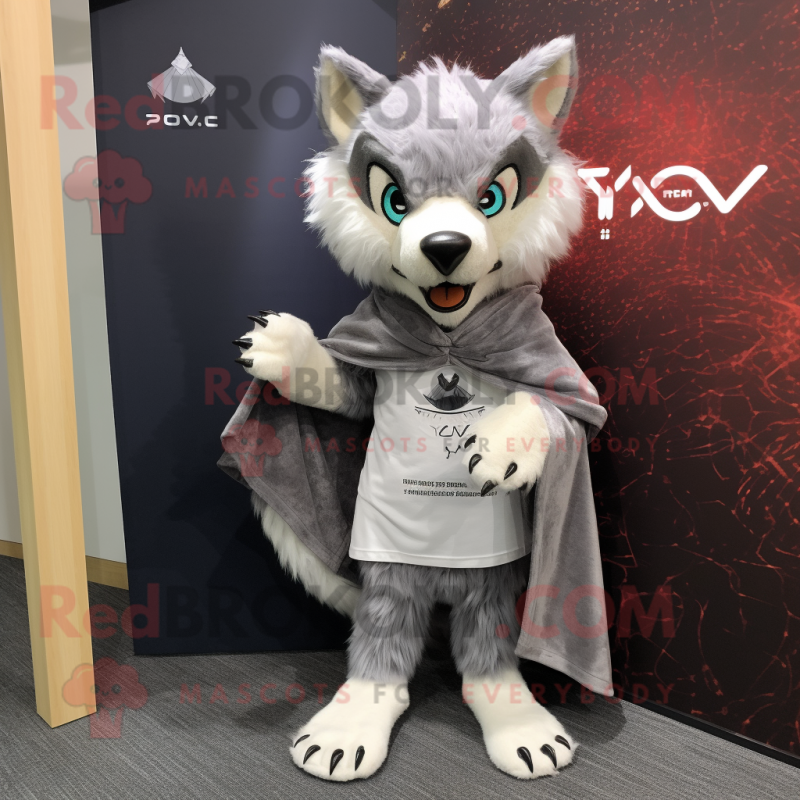 Gray Lynx mascot costume character dressed with a T-Shirt and Shawls