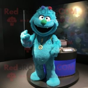 Cyan Bracelet mascot costume character dressed with a Henley Tee and Clutch bags