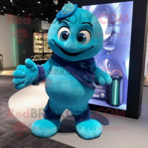 Cyan Bracelet mascot costume character dressed with a Henley Tee and Clutch bags