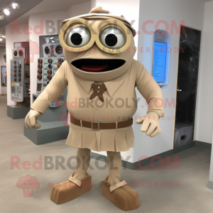 Beige Cyclops mascot costume character dressed with a Bermuda Shorts and Tie pins