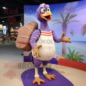 Lavender Turkey mascot costume character dressed with a Board Shorts and Foot pads