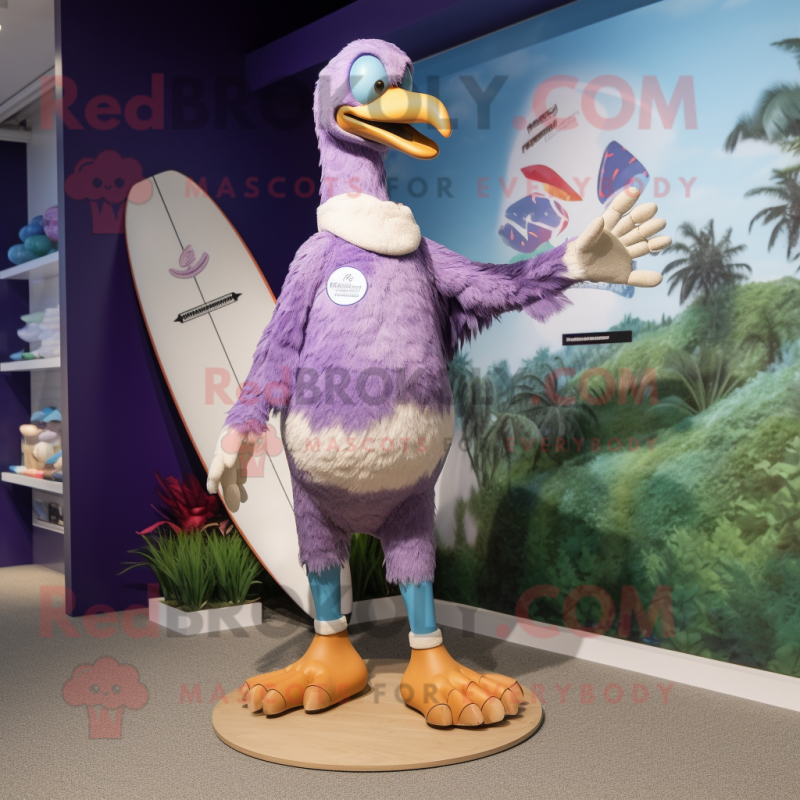 Lavender Turkey mascot costume character dressed with a Board Shorts and Foot pads