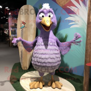 Lavender Turkey mascot costume character dressed with a Board Shorts and Foot pads