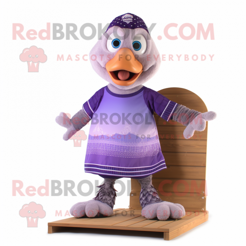 Lavender Turkey mascot costume character dressed with a Board Shorts and Foot pads