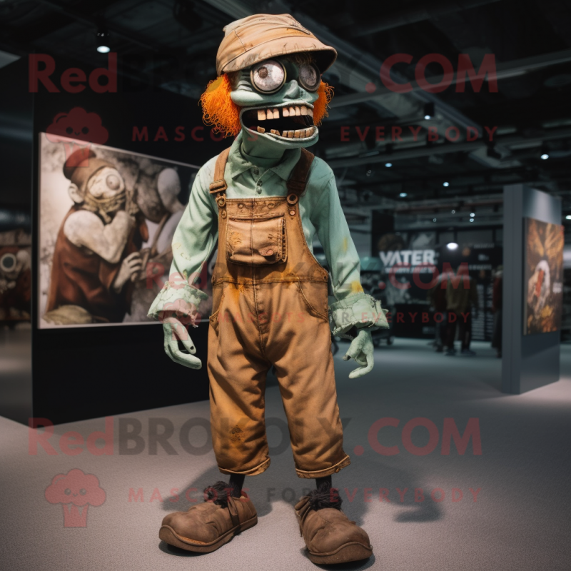 Rust Undead mascot costume character dressed with a Overalls and Shoe laces Rust Undead mascot costume character dressed with a Overalls and Shoe laces