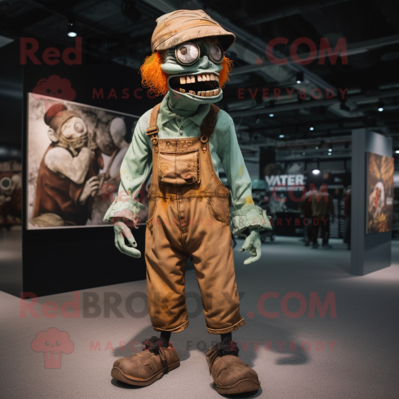 Rust Undead mascot costume character dressed with a Overalls and Shoe laces