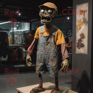 Rust Undead mascot costume character dressed with a Overalls and Shoe laces