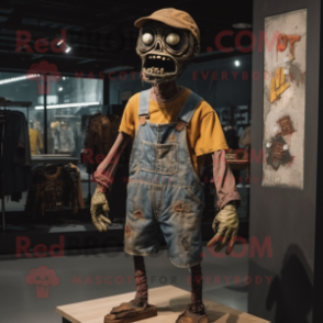 Rust Undead mascot costume character dressed with a Overalls and Shoe laces