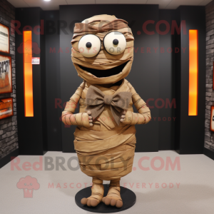 Rust Mummy mascot costume character dressed with a Vest and Bow ties