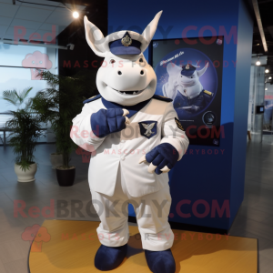 Navy Rhinoceros mascot costume character dressed with a Bodysuit and Watches
