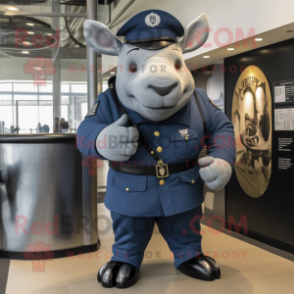 Navy Rhinoceros mascot costume character dressed with a Bodysuit and Watches