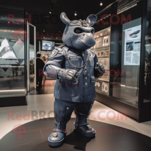 Navy Rhinoceros mascot costume character dressed with a Bodysuit and Watches