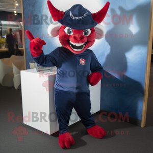 Navy Devil mascot costume character dressed with a Jeggings and Beanies